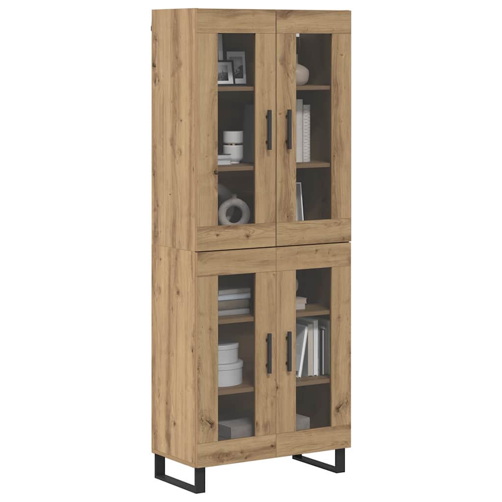 Credenza 2 pcs Rovere artigianale Legno Stratificato e Vetro