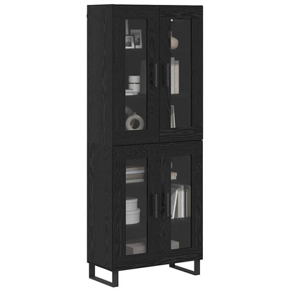 Credenza 2 pcs Rovere Nero Legno Stratificato e Vetro