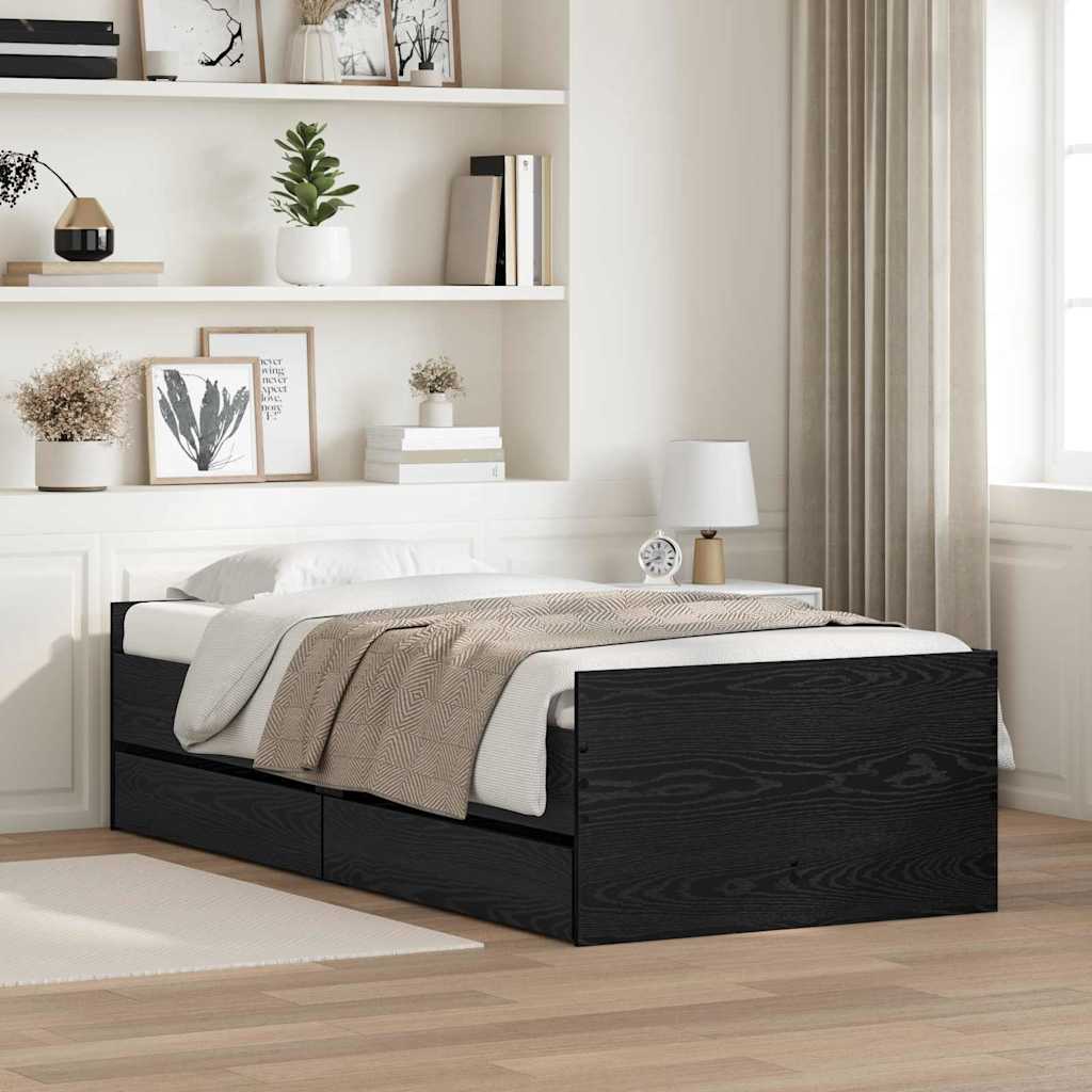 Struttura del letto Rovere Nero 90 x 200 cm Pino massello