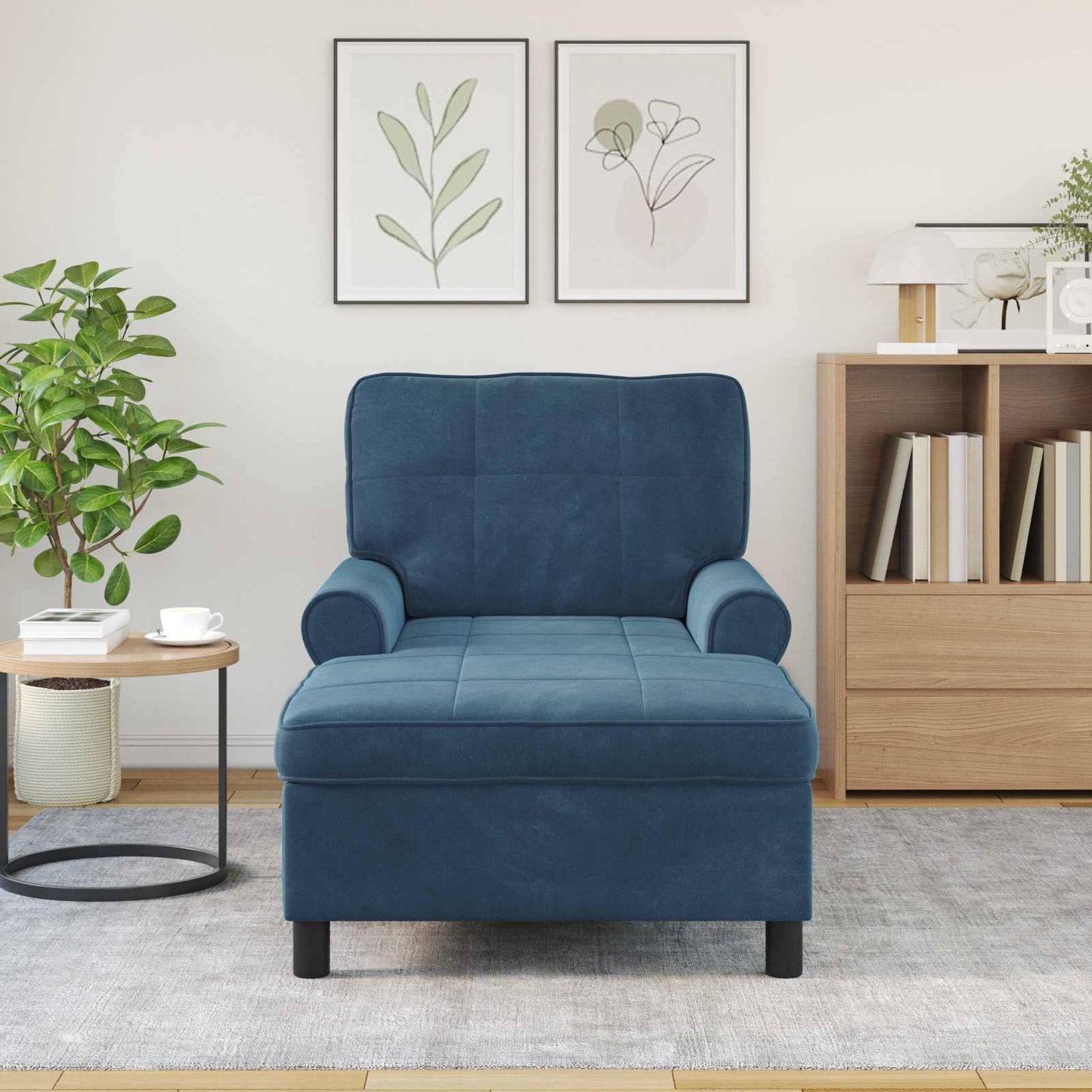 Chaise Lounge con cuscino Blu 91 x 157 x 91 cm Velluto