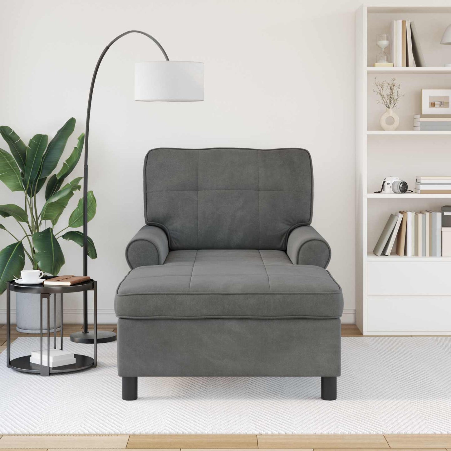 Chaise Lounge con cuscino Grigio scuro 91 x 157 x 91 cm Velluto