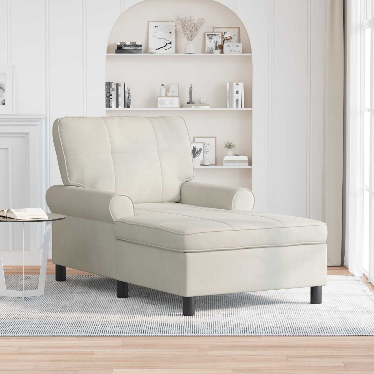 Chaise Lounge con cuscino Crema 91 x 157 x 91 cm Velluto