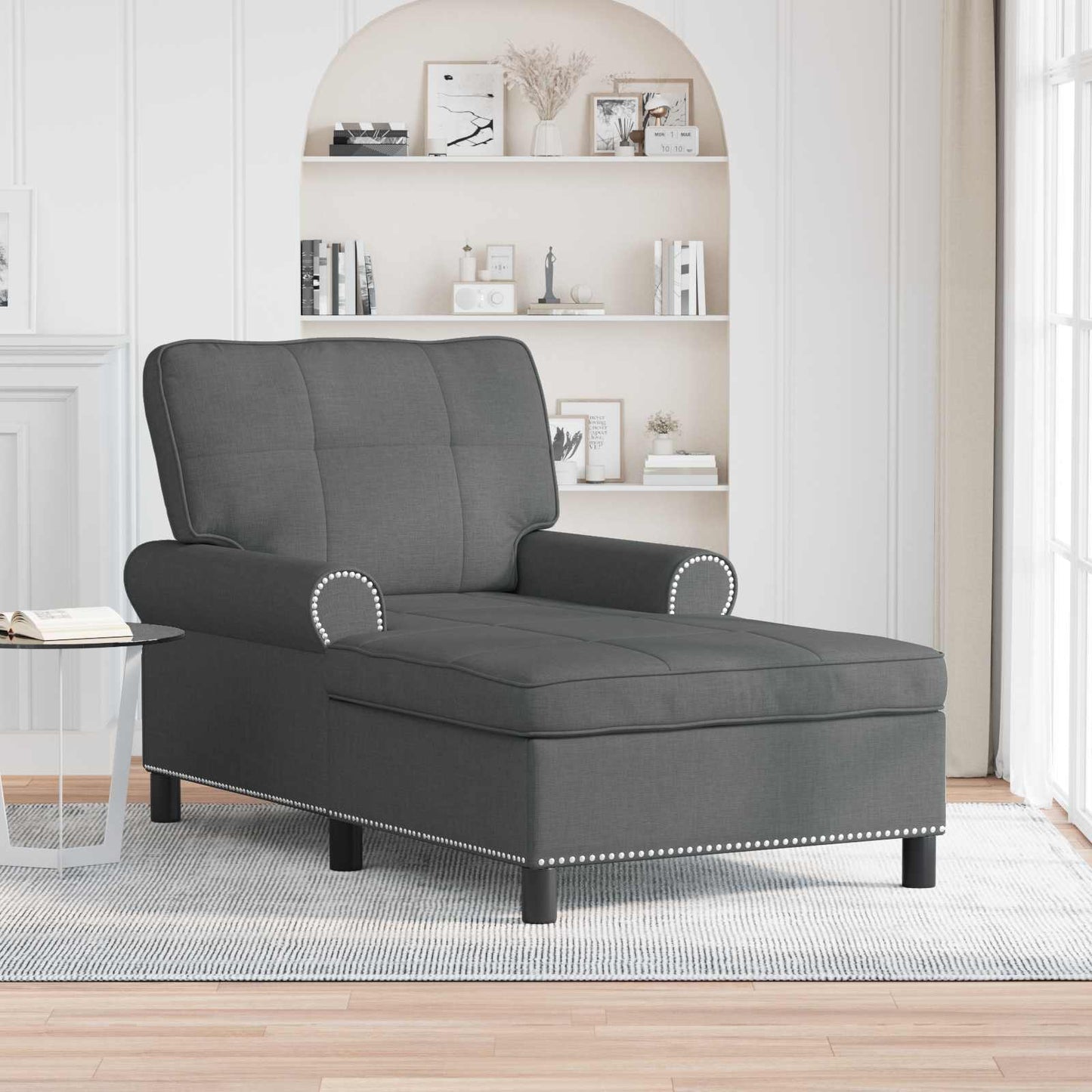 Chaise Lounge con cuscino Grigio scuro 91 x 157 x 91 cm Tessuto