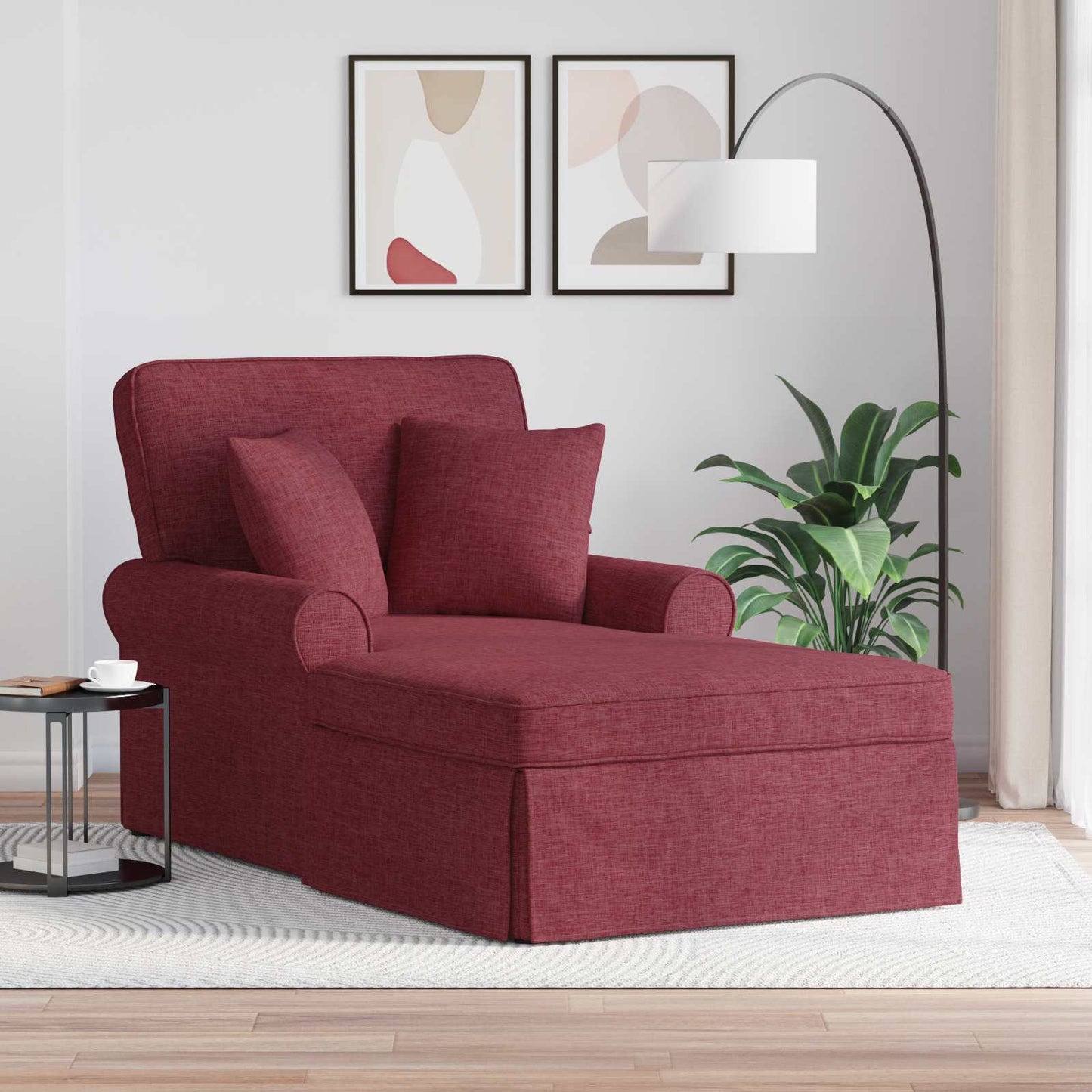 Chaise Longe con Gonna con cuscino 3 pcs Rosso Vino Tessuto