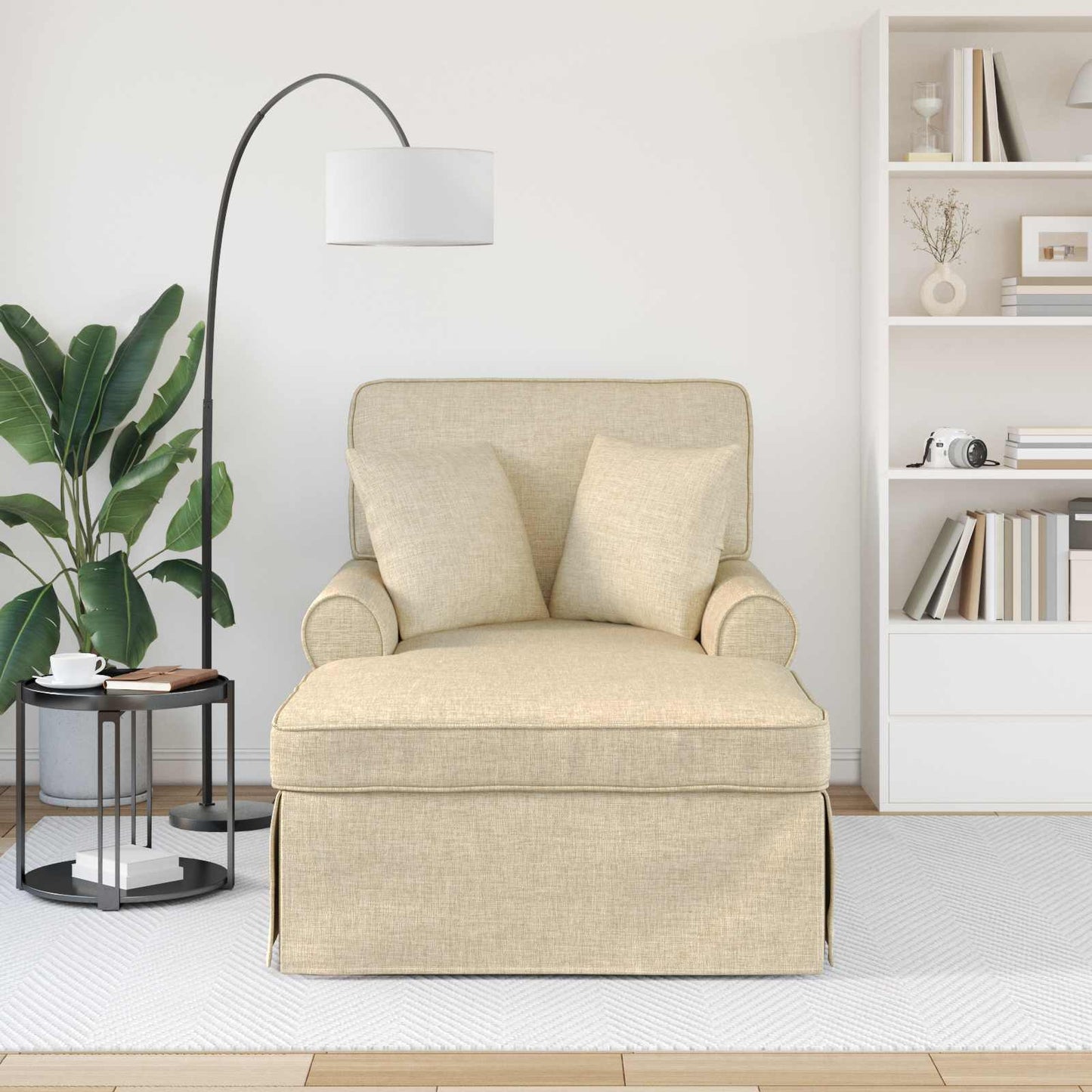Chaise Longe con Gonna con cuscino 3 pcs Crema Tessuto