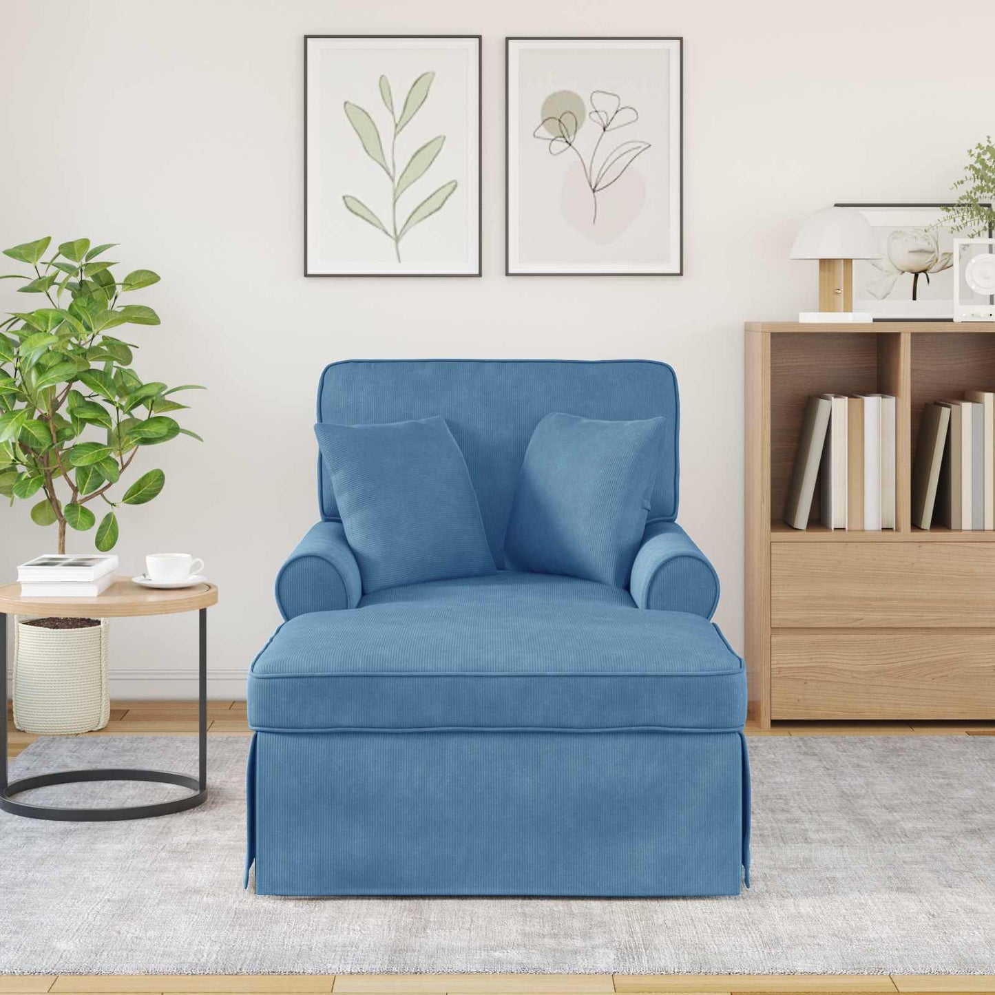 Chaise Longe con Gonna con cuscino 3 pcs Blu Tessuto in Cords