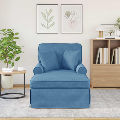 Chaise Longe con Gonna con cuscino 3 pcs Blu Tessuto in Cords