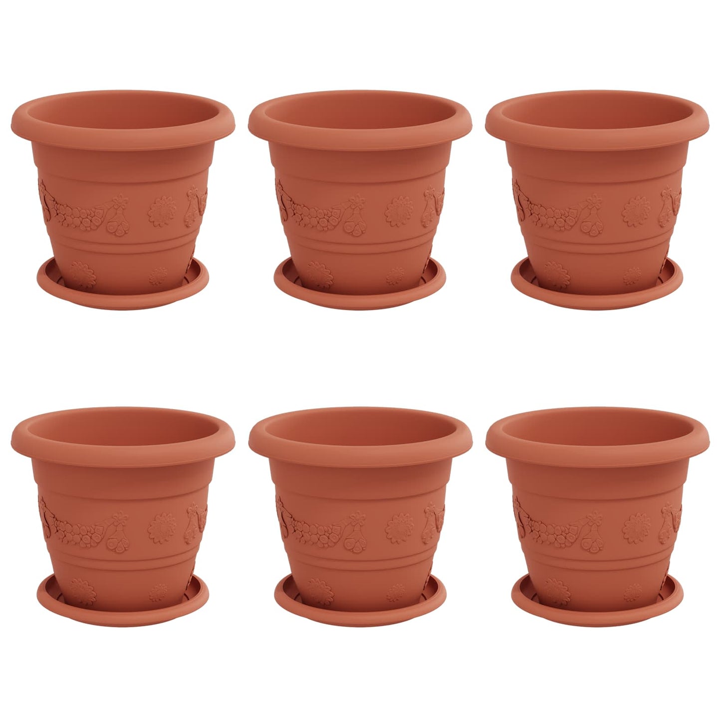 Vasi per Piante 6 pcs Rosso Mattone Ã˜ 26 x 21.5 cm Plastica