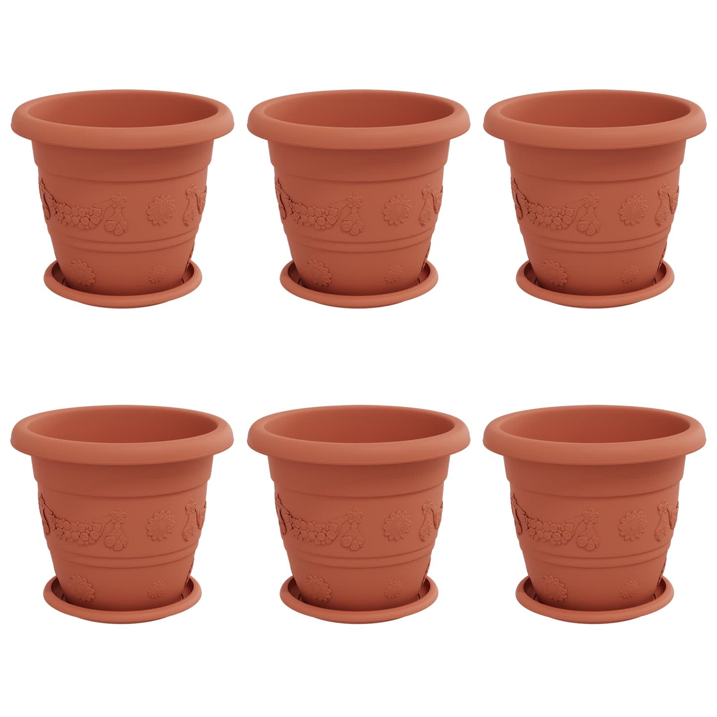 Vasi per Piante 6 pcs Rosso Mattone Ã˜ 26 x 21.5 cm Plastica