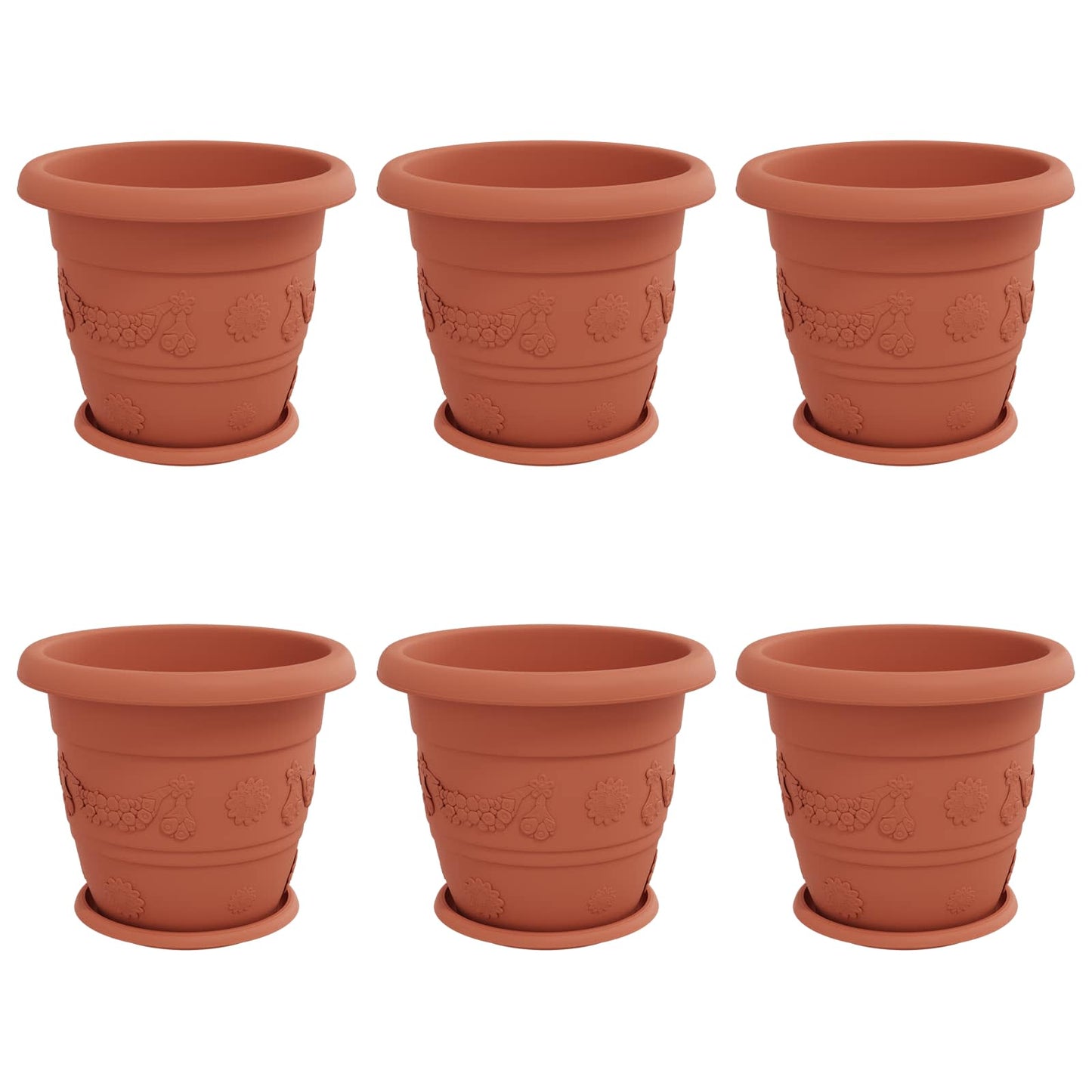 Vasi per Piante 6 pcs Rosso Mattone Ã˜ 26 x 21.5 cm Plastica