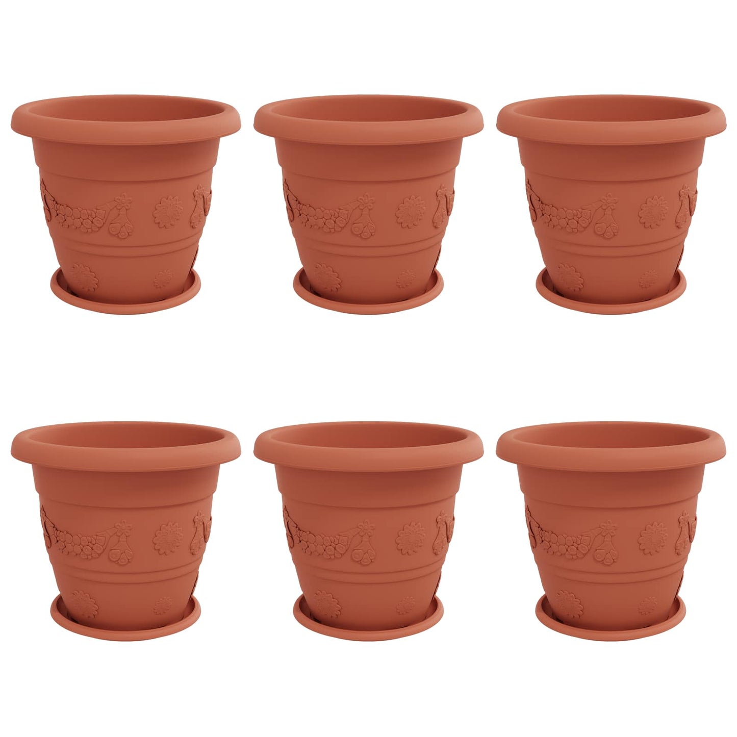 Vasi per Piante 6 pcs Rosso Mattone Ã˜ 26 x 21.5 cm Plastica