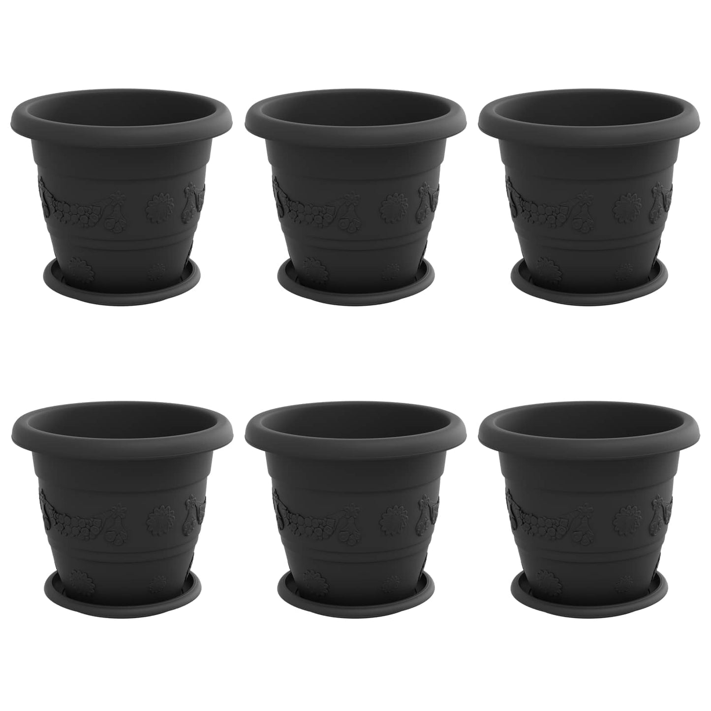 Vasi per Piante 6 pcs Nero Ã˜ 26 x 21.5 cm Plastica