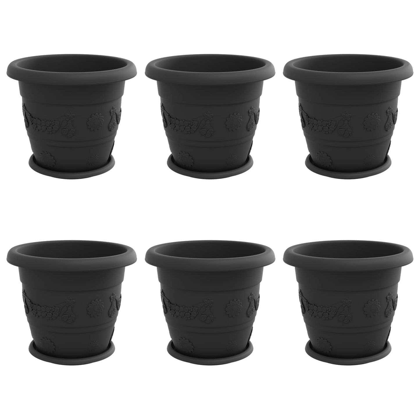 Vasi per Piante 6 pcs Nero Ã˜ 26 x 21.5 cm Plastica
