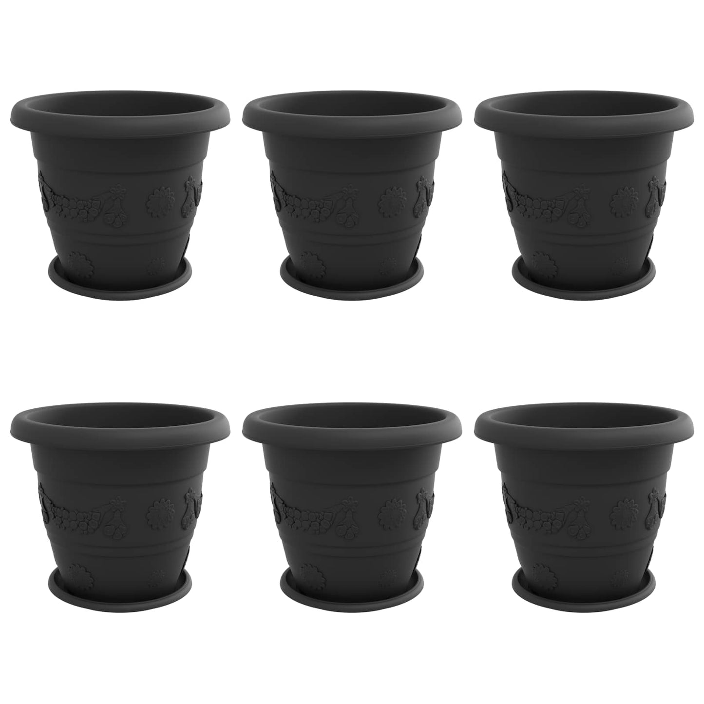 Vasi per Piante 6 pcs Nero Ã˜ 26 x 21.5 cm Plastica