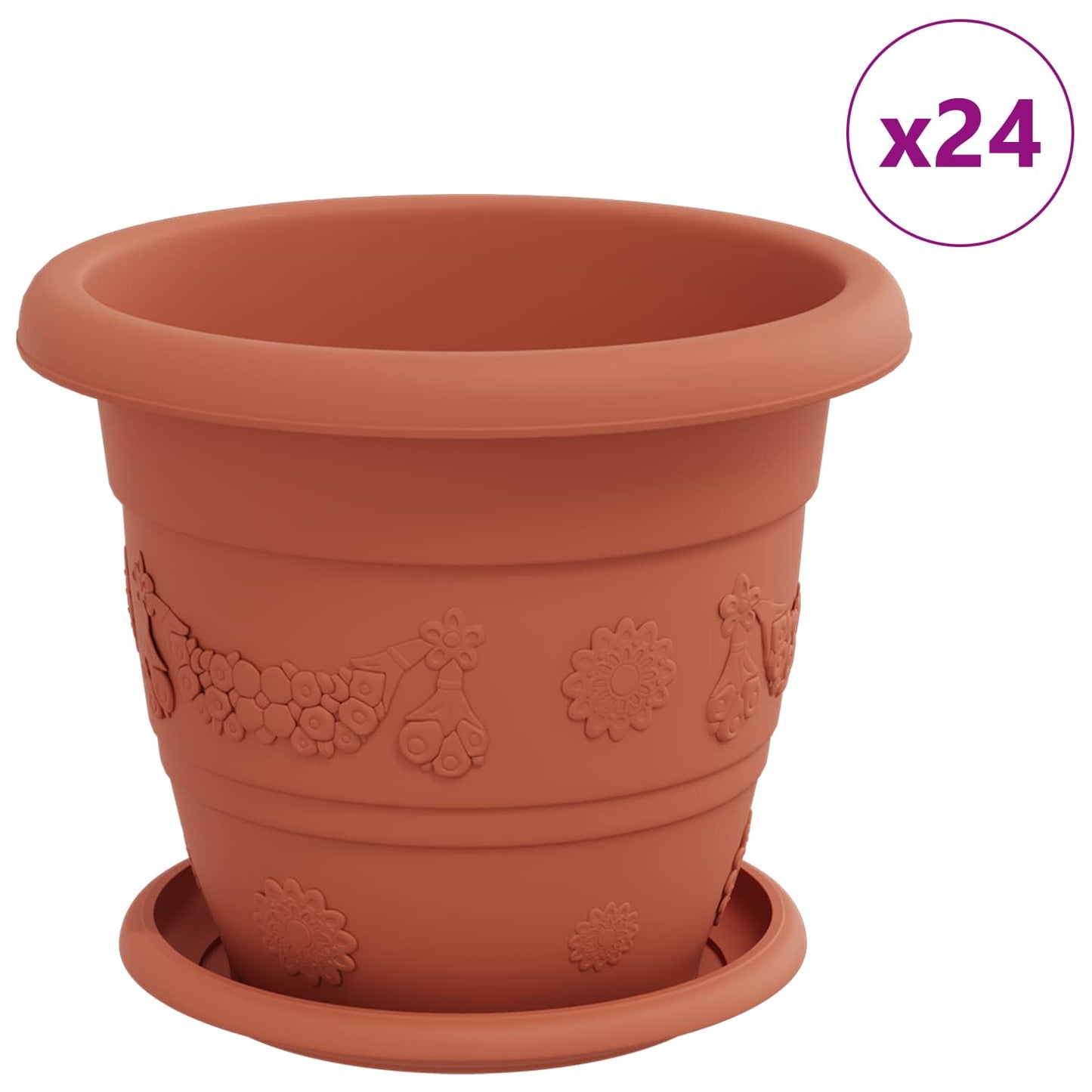 Vasi per Piante 24 pcs Rosso Mattone Ã˜ 26 x 21.5 cm Plastica
