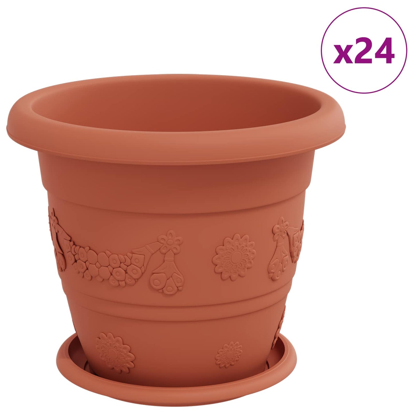 Vasi per Piante 24 pcs Rosso Mattone Ã˜ 26 x 21.5 cm Plastica