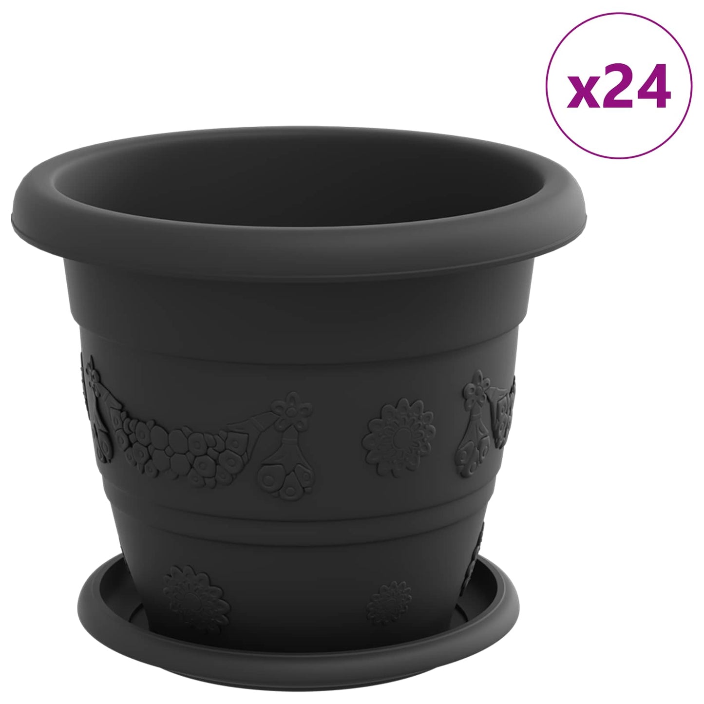 Vasi per Piante 24 pcs Nero Ã˜ 26 x 21.5 cm Plastica