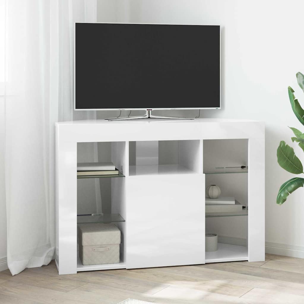 Mobile TV LED Angolare Bianco ad Alto Lucido 100x40x68cm