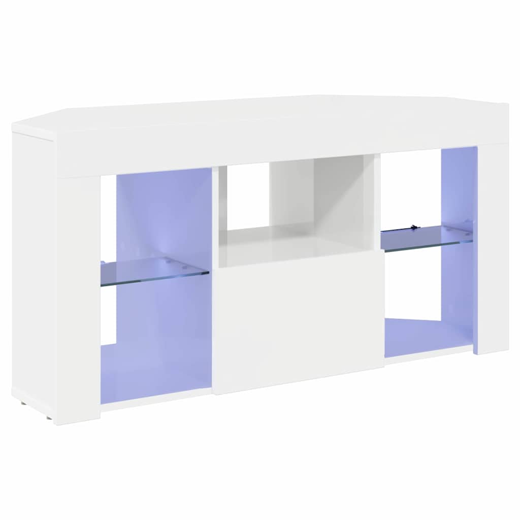 Mobile TV LED Angolare Bianco ad Alto Lucido 100 x 40 x 50 cm