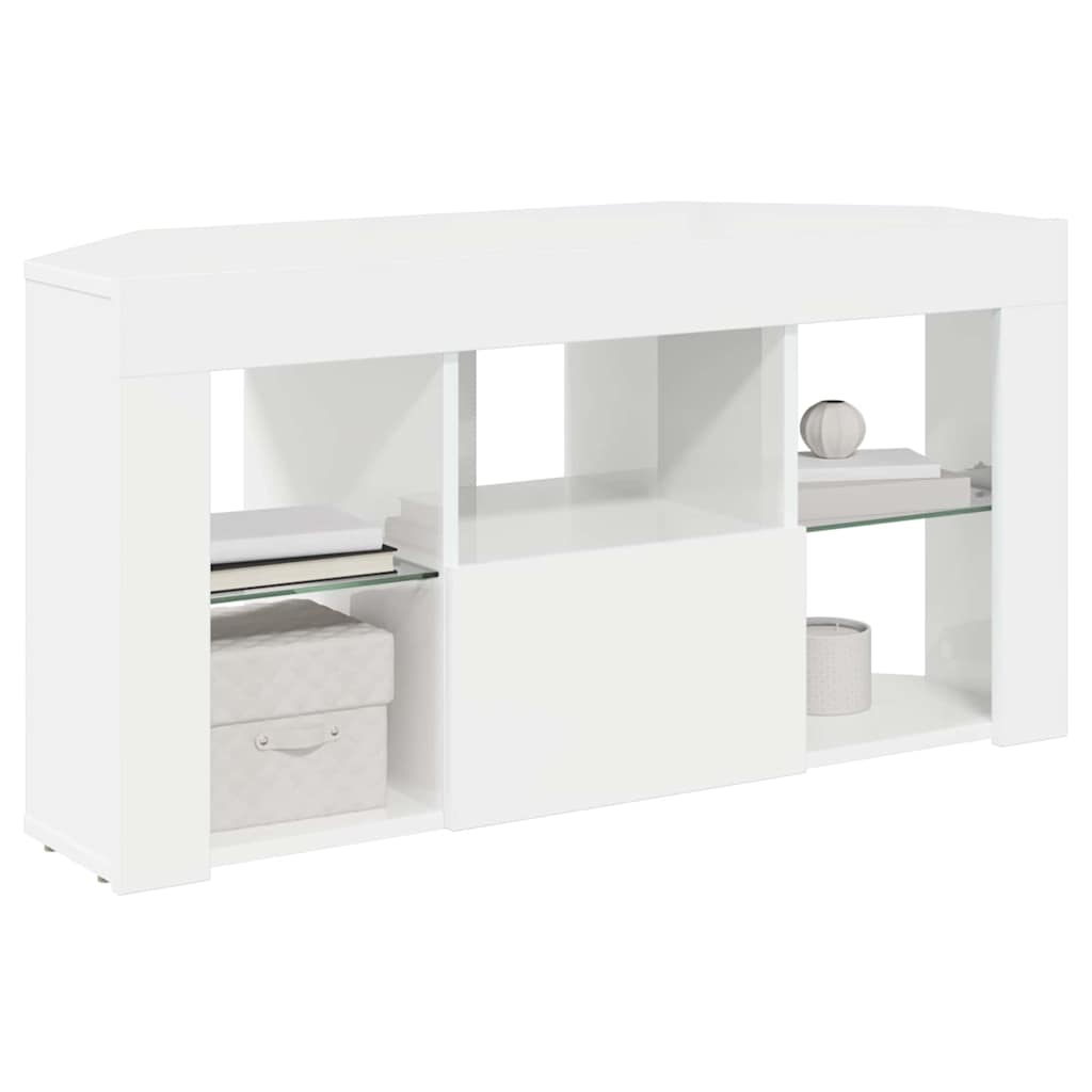 Mobile TV LED Angolare Bianco ad Alto Lucido 100 x 40 x 50 cm