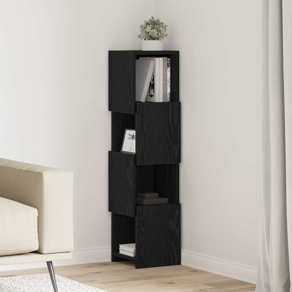 Mobile angolare Rovere Nero 25,5x25x102cm Legno multistrato