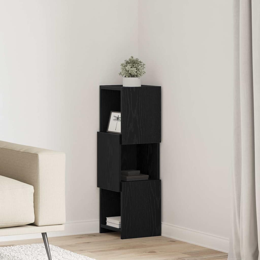 Mobile angolare Rovere Nero 25,5x25x80cm Legno multistrato