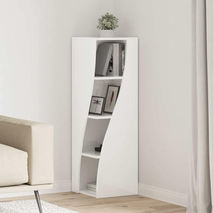 Mobile angolare Bianco Lucido 32x32x102cm Legno multistrato