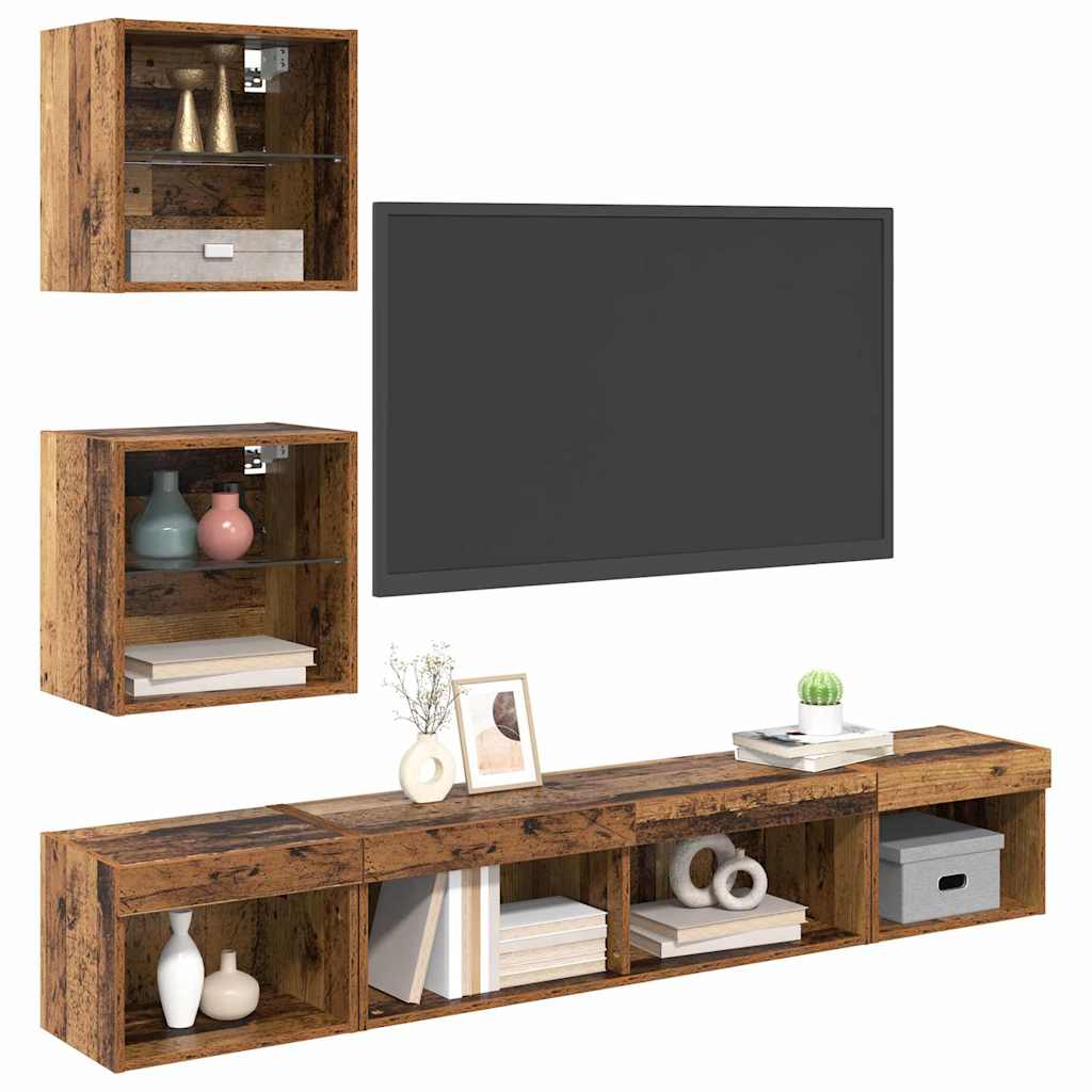 UnitÃƒÂ  a muro per TV con LED con led 5 pcs Legno vecchio