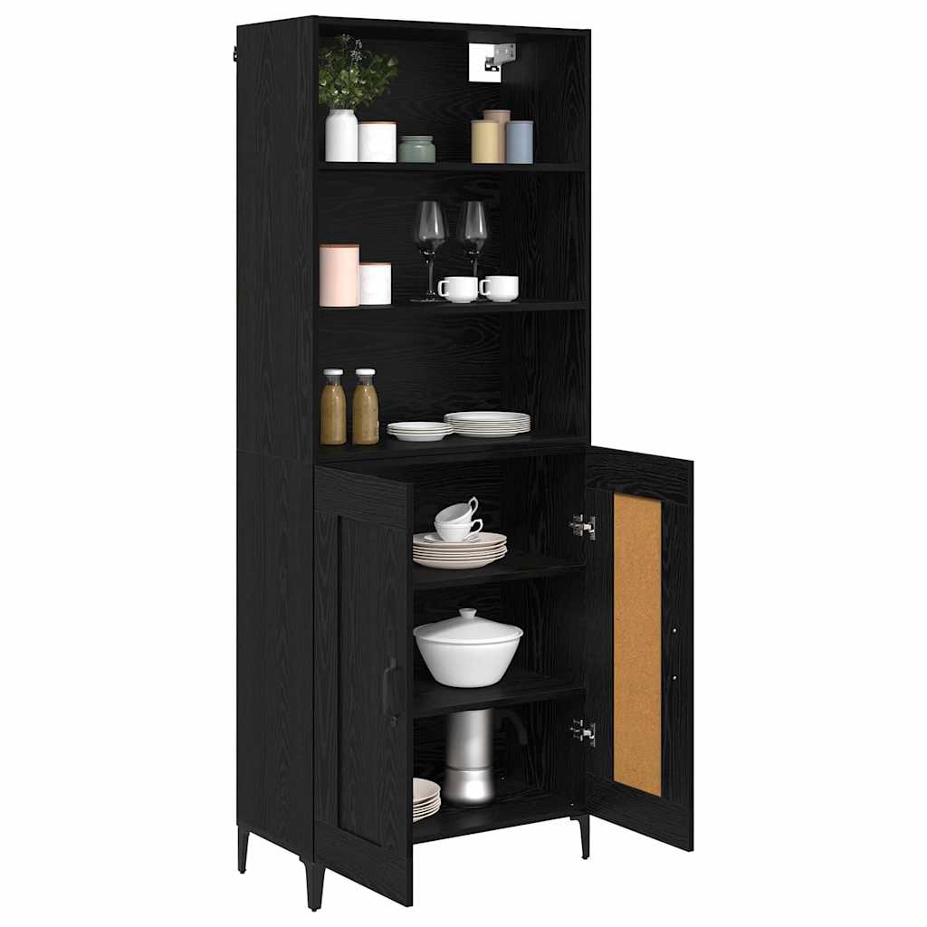 Credenza 2 pcs Rovere Nero Legno multistrato
