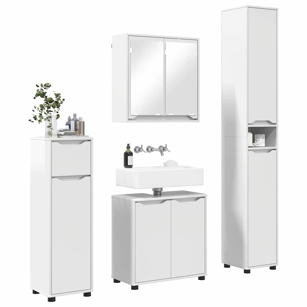 Set di mobili per il bagno con cassetto 4 pcs Bianco Lucido