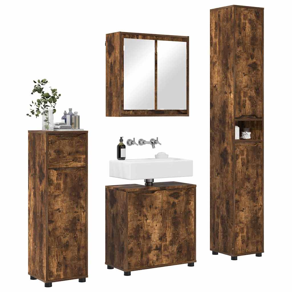 Set di mobili per il bagno 4 pcs Rovere fumÃ© Legno multistrato