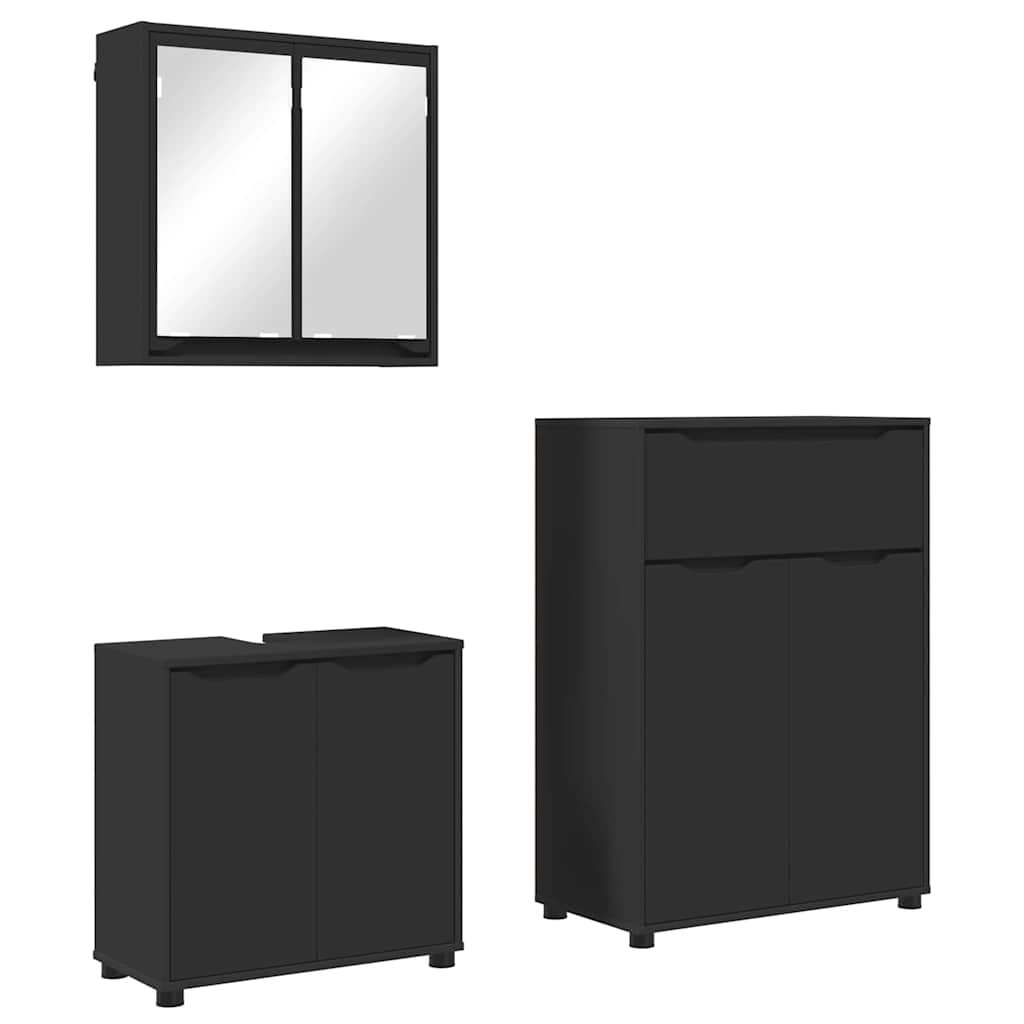 Set di mobili per il bagno 3 pcs Nero Legno multistrato