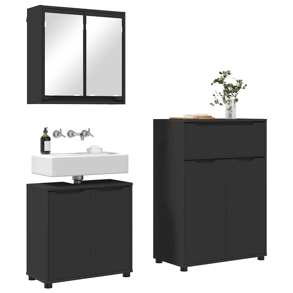 Set di mobili per il bagno 3 pcs Nero Legno multistrato