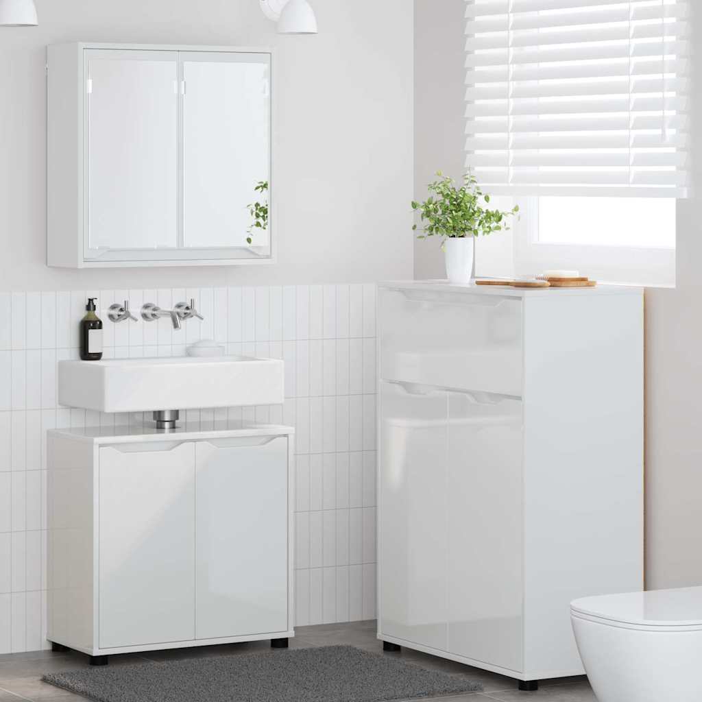 Set di mobili per il bagno con cassetto 3 pcs Bianco Lucido