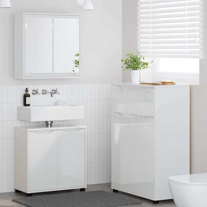 Set di mobili per il bagno con cassetto 3 pcs Bianco Lucido