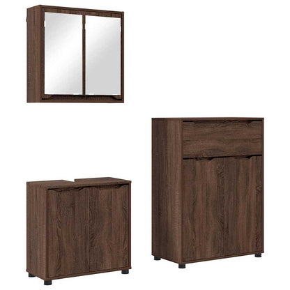 Set di mobili per il bagno con cassetto 3 pcs Rovere Marrone