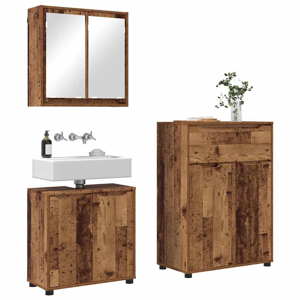 Set di mobili per il bagno con cassetto 3 pcs Legno vecchio