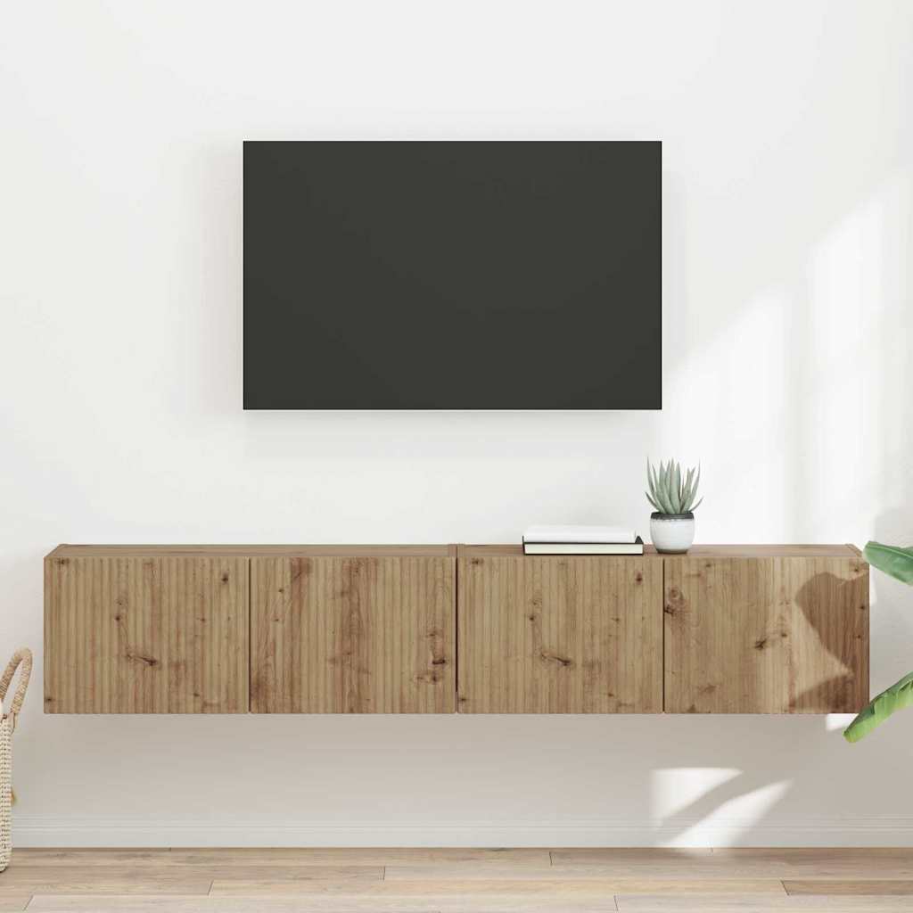 Mobile TV da parete 2 pcs Rovere Artigianale Legno multistrato