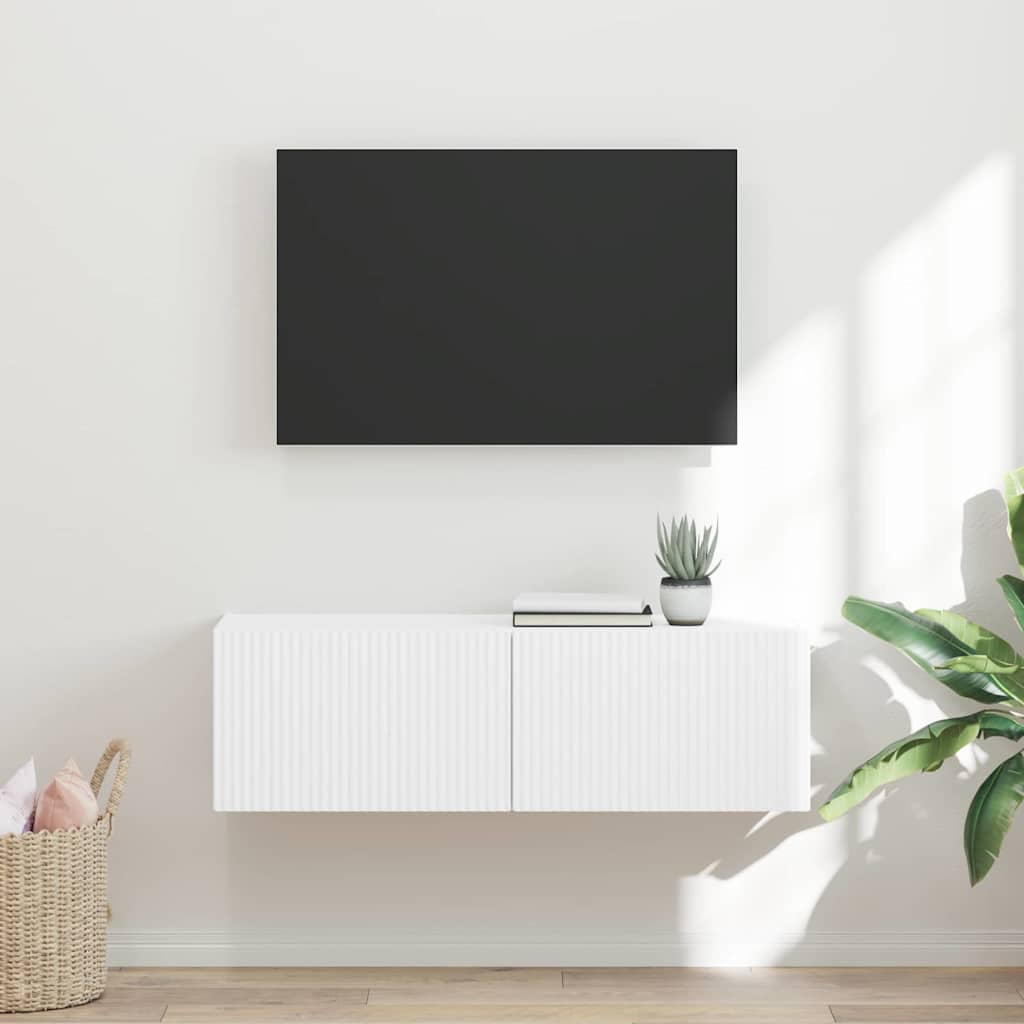 Mobile TV da parete Bianco 98 x 31 x 29,5 cm Legno multistrato
