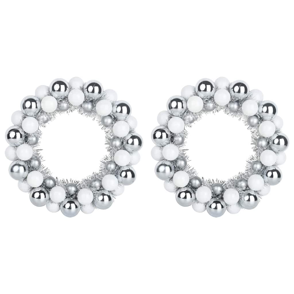 Corone di Palline di Natale 2 pcs Bianco e Argento