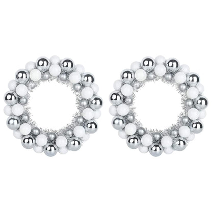 Corone di Palline di Natale 2 pcs Bianco e Argento