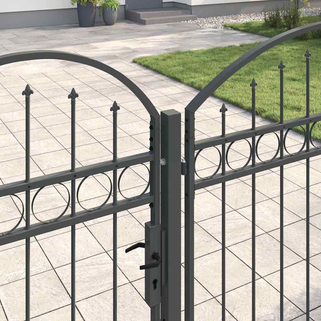 Cancello da Giardino con Parte Superiore Arcuata Grigio