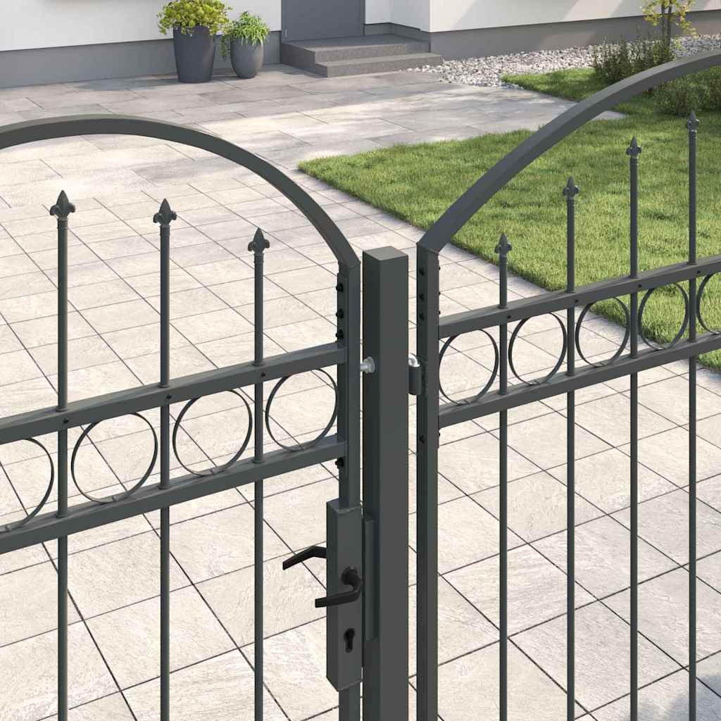 Cancello da Giardino con Parte Superiore Arcuata Grigio