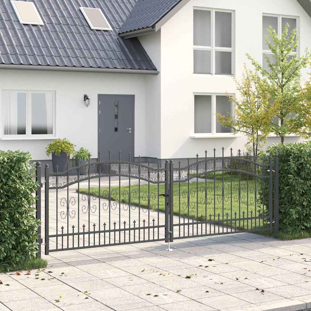 Cancello con Punta a Lancia Grigio 305 x 100 cm Acciaio