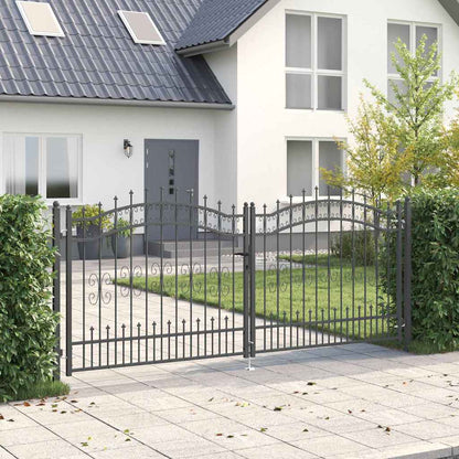 Cancello con Punta a Lancia Grigio 305 x 125 cm Acciaio