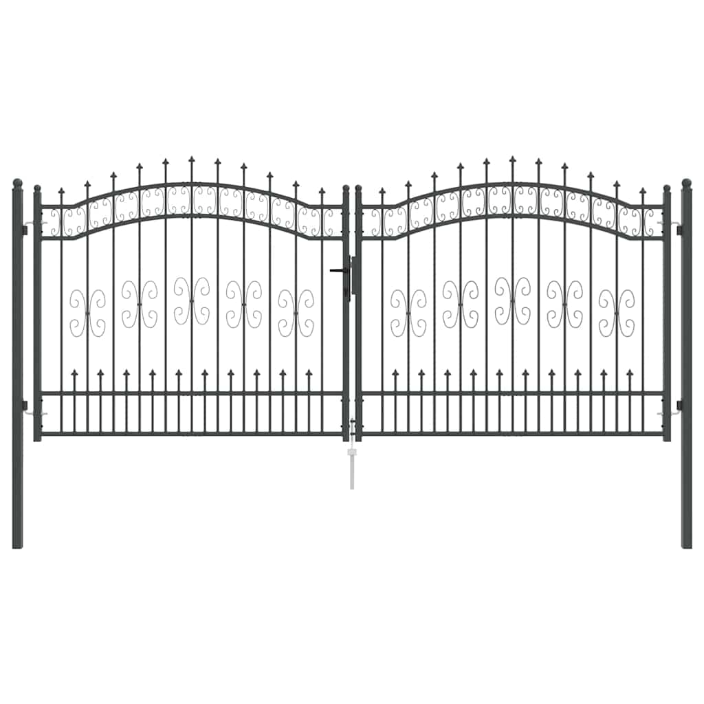 Cancello con Punta a Lancia Grigio 305 x 125 cm Acciaio