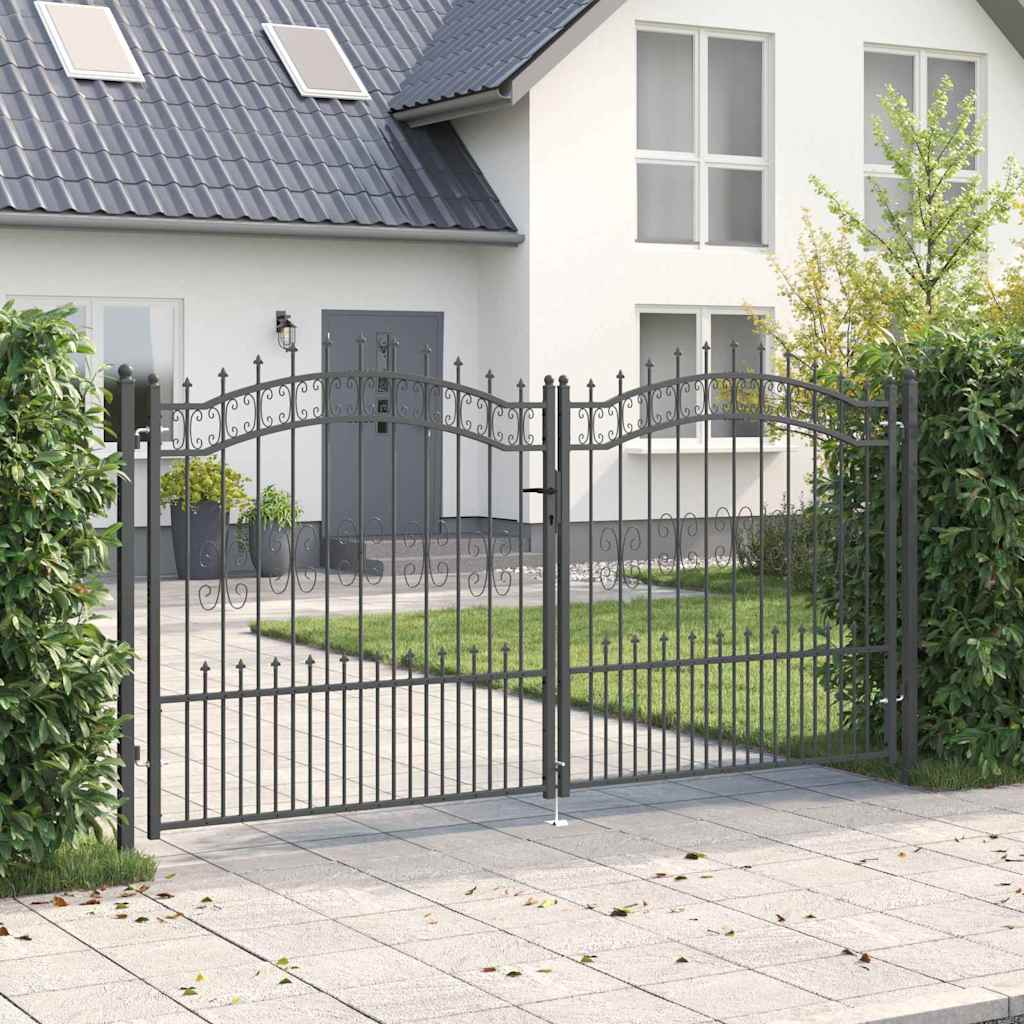 Cancello con Punta a Lancia Grigio 305 x 150 cm Acciaio