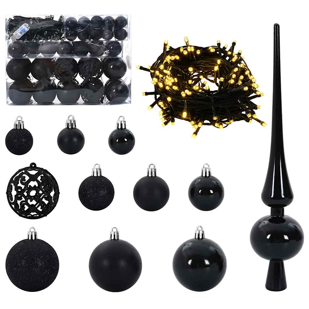 Set di Palle di Natale con 150 LED 61 pcs Nero Plastica