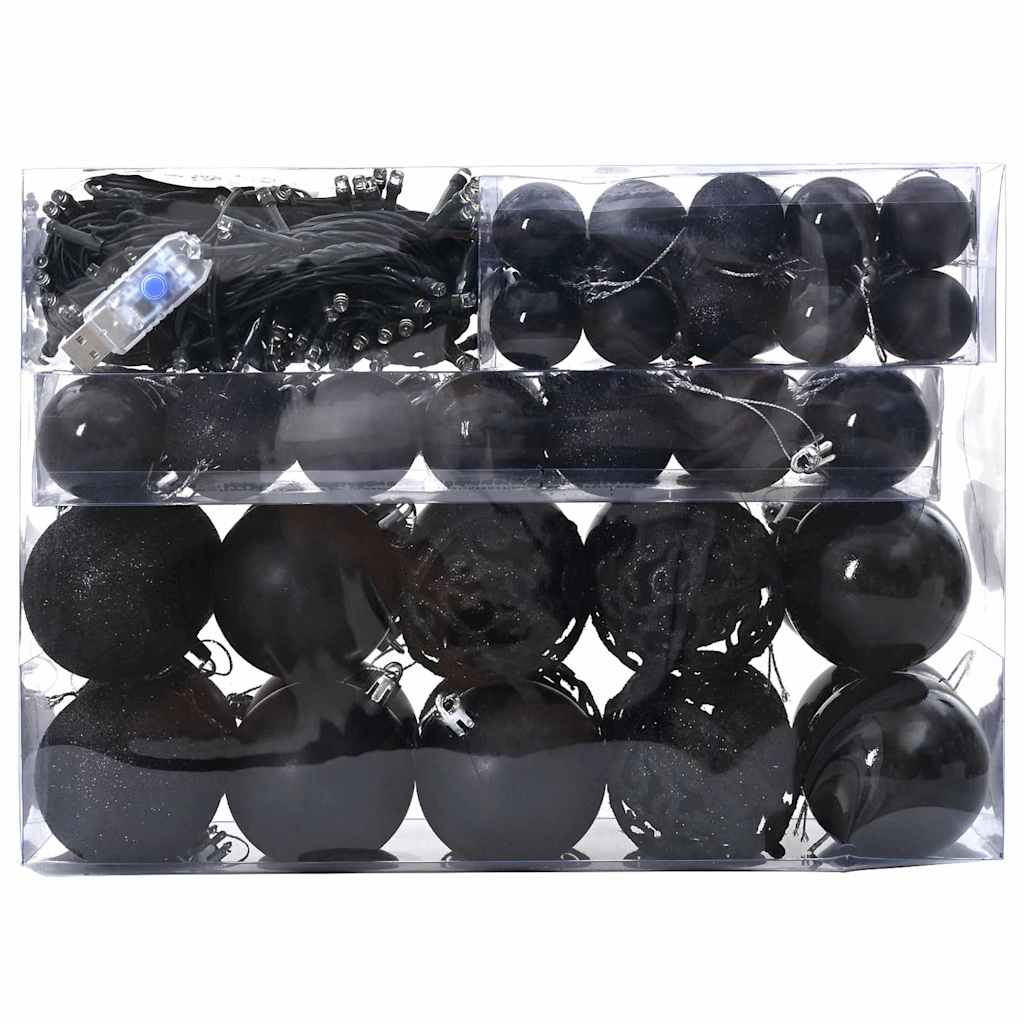 Set di Palle di Natale con 150 LED 61 pcs Nero Plastica