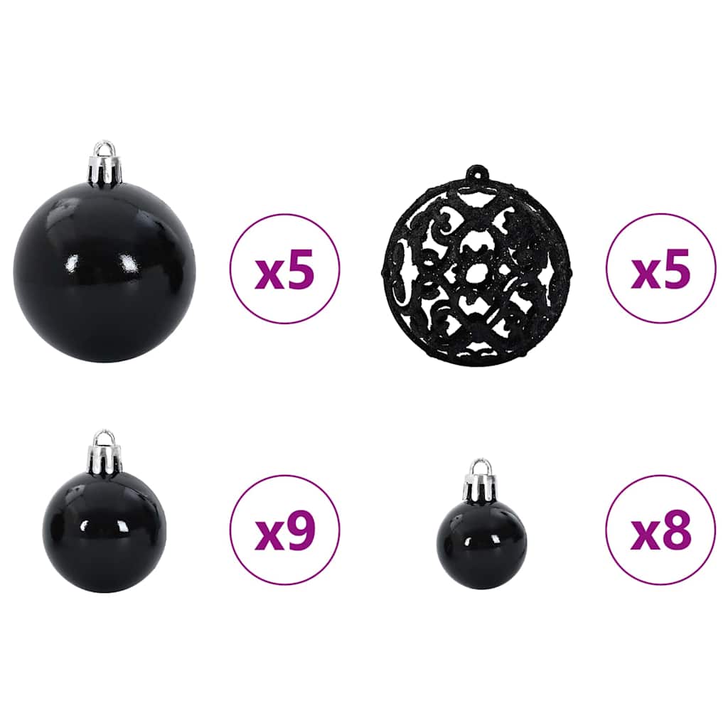 Set di Palle di Natale con 150 LED 61 pcs Nero Plastica
